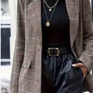 Plaid Blazer Women's Checkered Career Jacket Business Casual‎ Work Coat